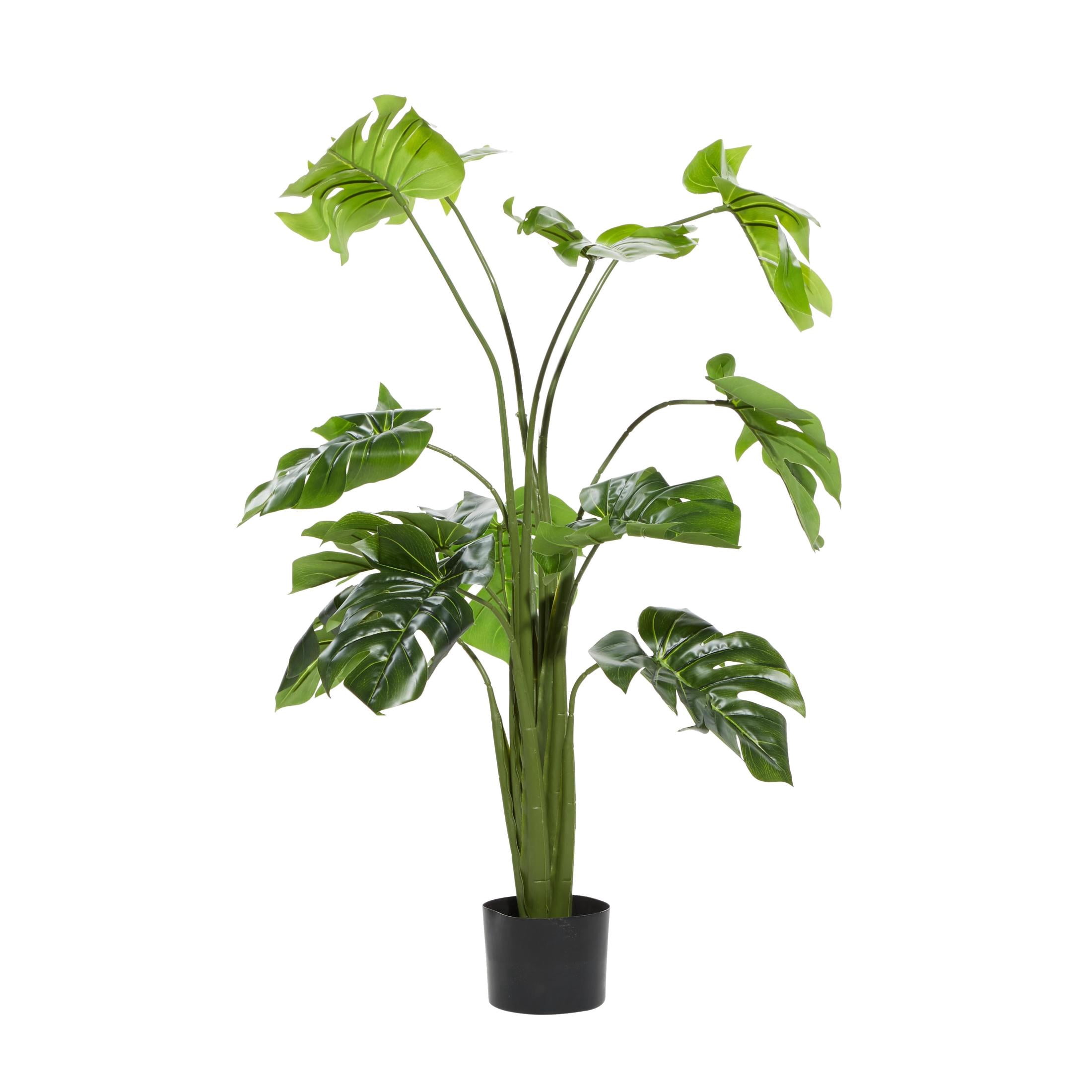 DecMode 48" Artificial Monstera Plant in Realistic Leaves and Black Plastic Pot