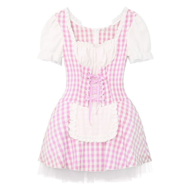 Eandarui Womens Miss Muffet Gingham Dress Puff Sleeve Maid Apron Dress  Cosplay Halloween Anime Pink XXL - Walmart.com