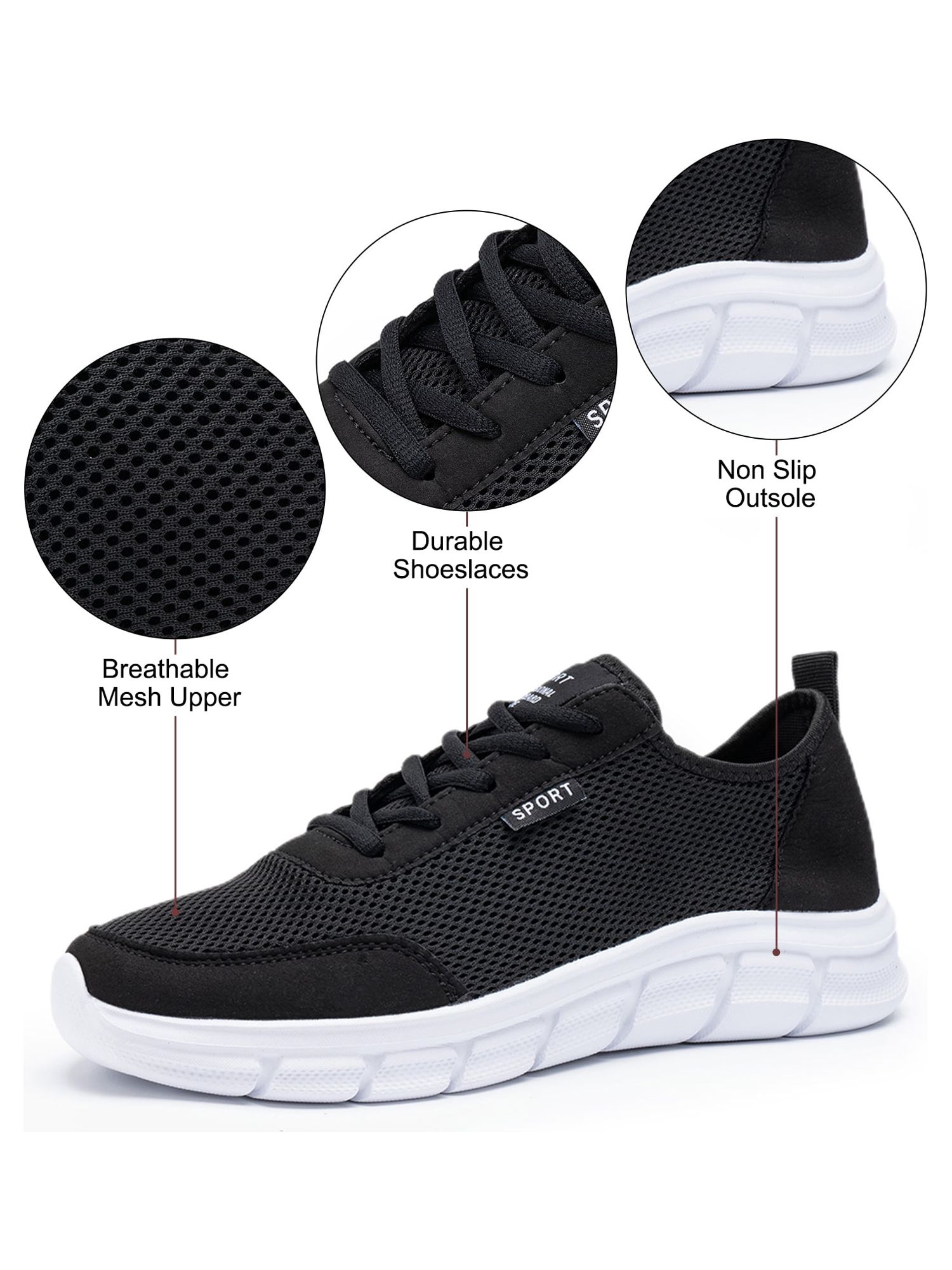 Men's Extra Wide Sneakers Comfor Walking Running Non Slip Lace Up Sport ...