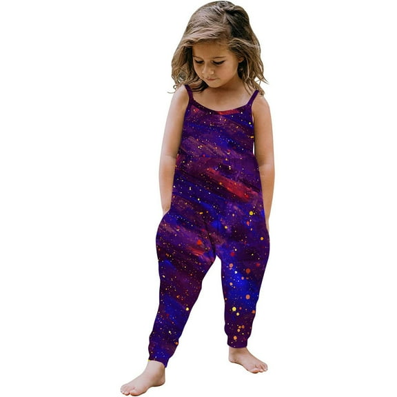 uublik Girls Romper Printed Cute Strap Jumpsuit One-piece Romper with Pockets Purple, Size 1T-6