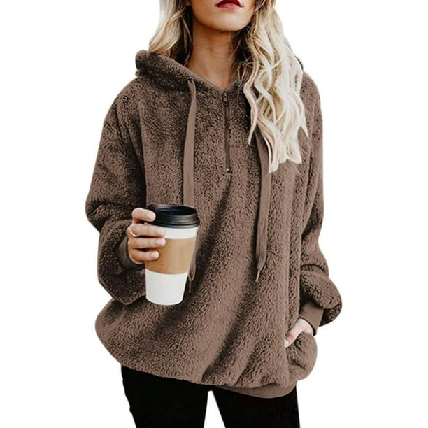 Sudadera con capucha y bolsillos extragrandes y acogedores para mujer, sudadera deportiva de polar