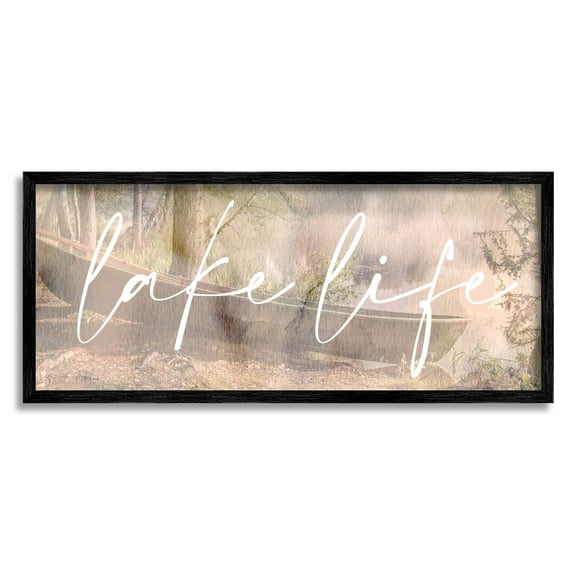 Lake Life Forest Nature Canoe Landscape Graphic Art Black Framed Art Print Wall Art
