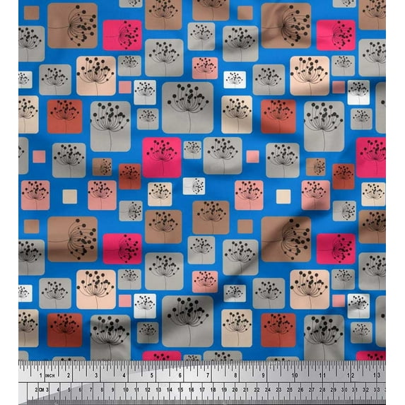 Soimoi Rayon Fabric Artistic Flower & Square Geometric Decor Fabric Printed Yard 42 Inch Wide