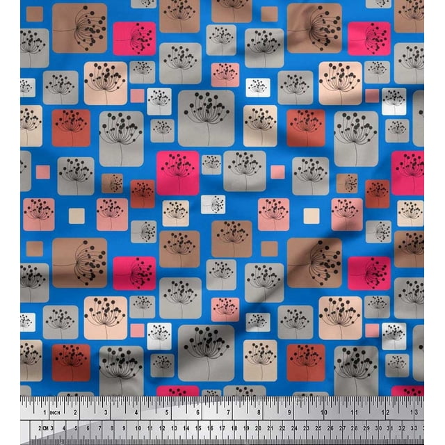 Soimoi Rayon Fabric Artistic Flower & Square Geometric Fabric Prints By Yard 56 Inch Wide