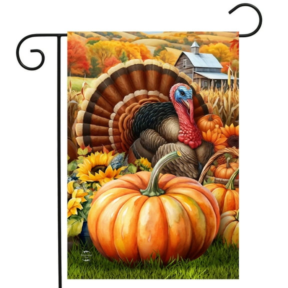 Briarwood Lane Wild Turkey and Pumpkins Garden Flag
