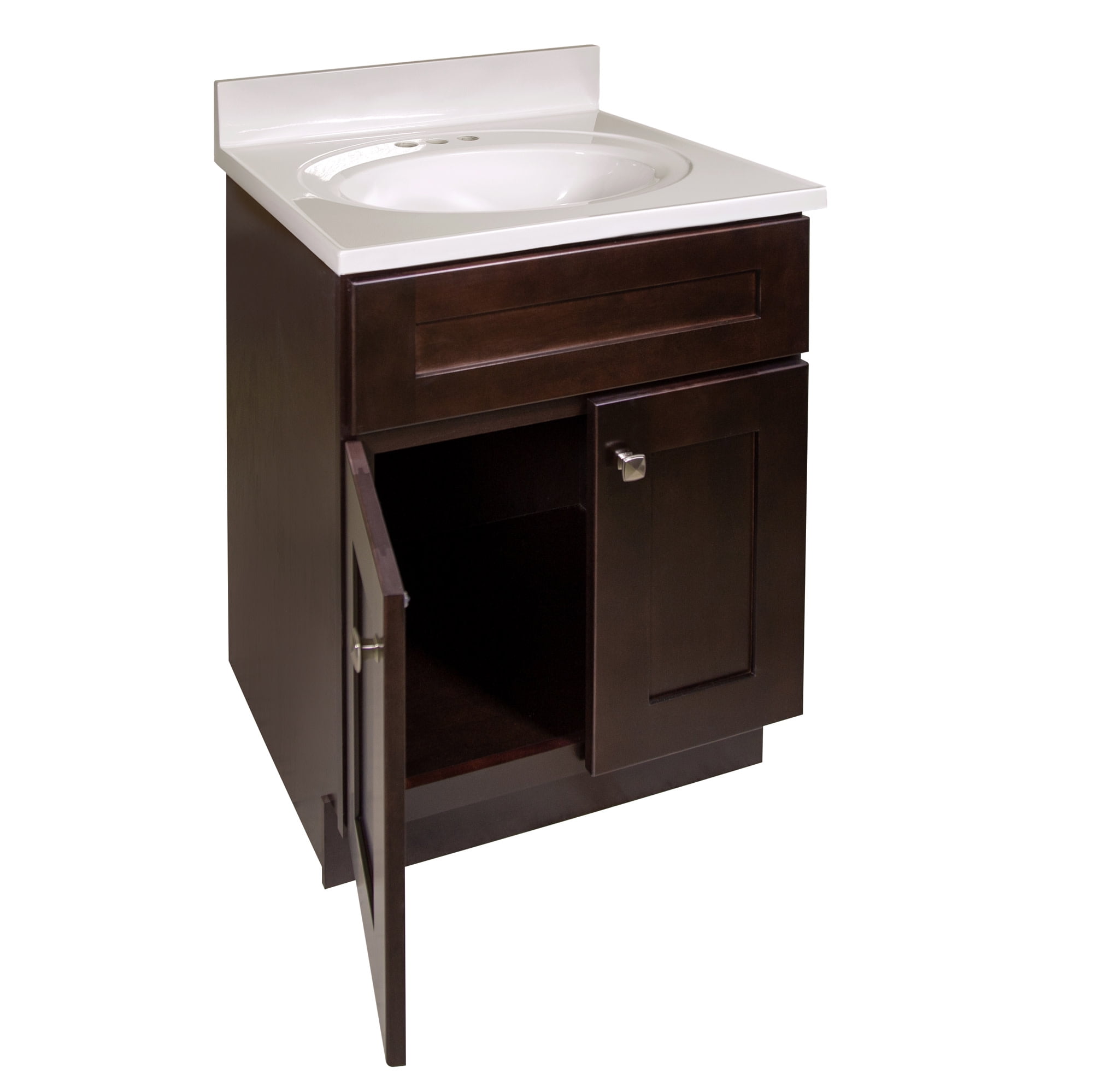 Design House Brookings 25" x 22" Ready to Assemble Shaker 2-Door Bath Vanity with Cultured Marble 4" Centerset Top, Espresso/Ivory Swirl