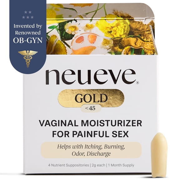 NeuEve Vaginal Suppositories for Women Ages 40-45 - Gold Formula for Dryness & Odor Support, 4 Count