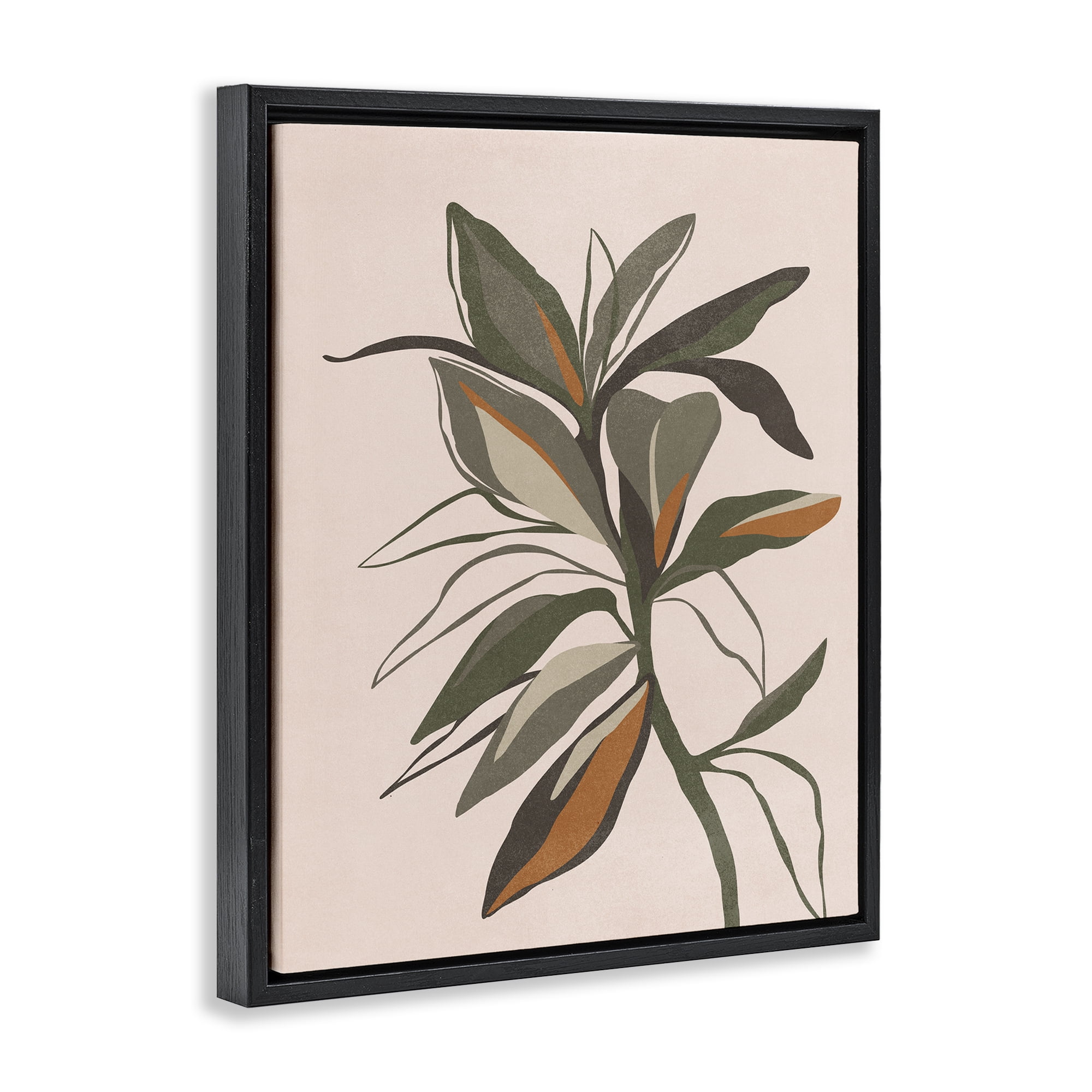 Stupell Industries Earthtone Boho Plant Plants & Flowers Painting Black Floater Framed Canvas Art Print Wall Art, 17 x 21