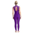 thumbnail image 3 of TiaoBug Women Rhinestone Gymnastics Leotard Unitard Full Length Sleeveless Figure Ice Skating Jumpsuit Purple S, 3 of 7