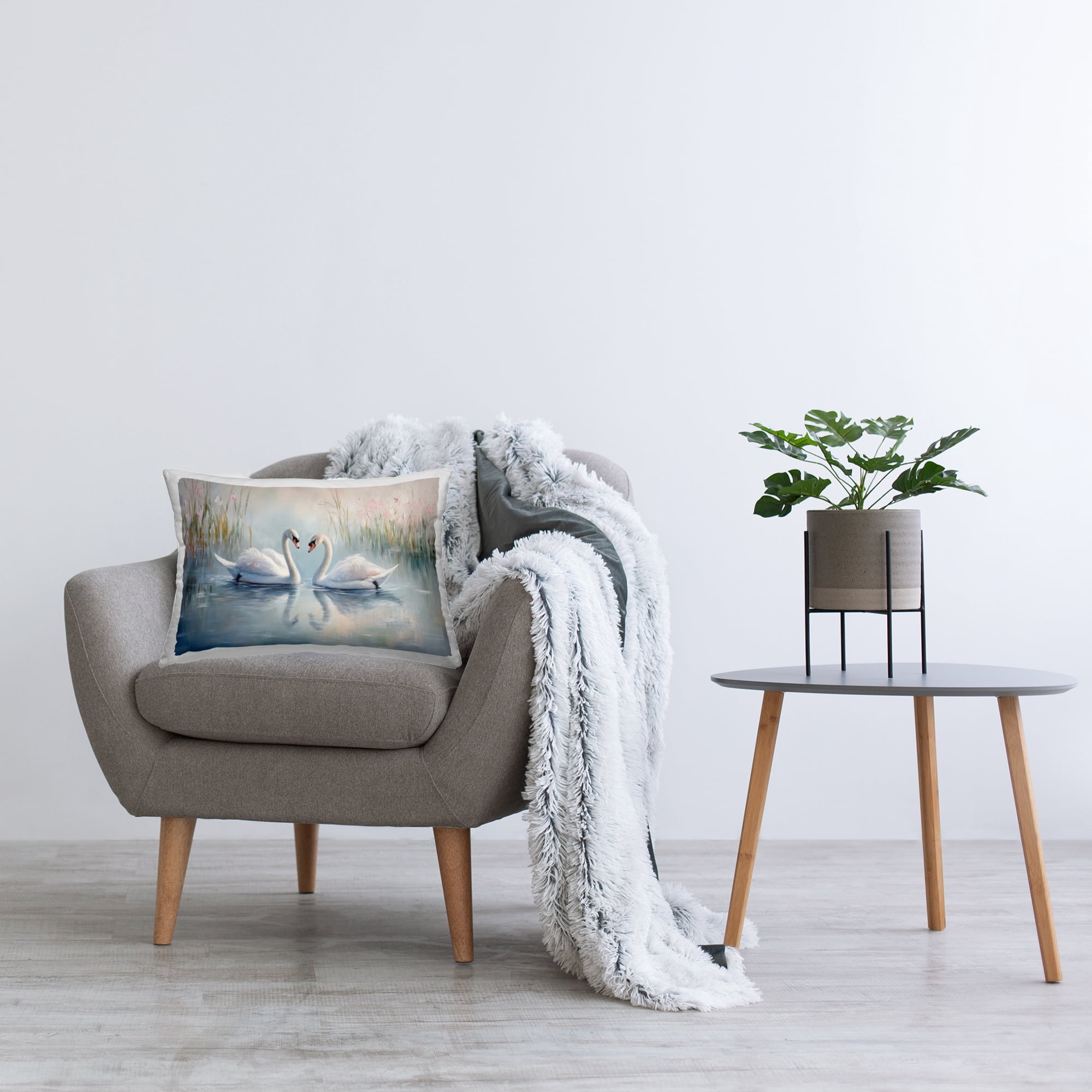 Stupell Industries Simple Swan Reflections Decorative Printed Throw Pillow, design by Petal Prints Design, 14 x 7 x 20