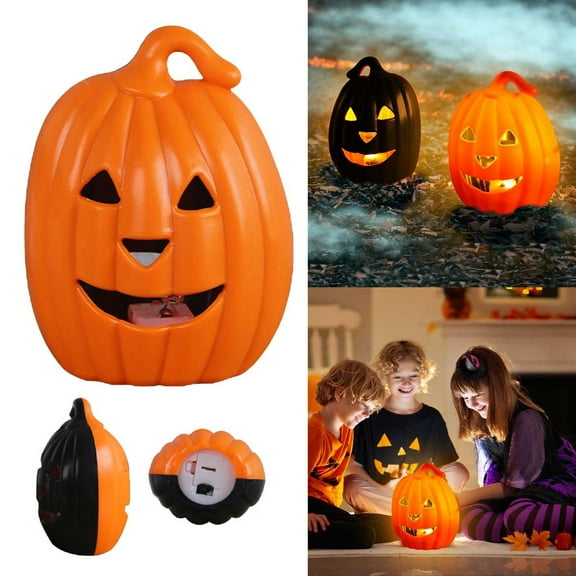 YAMB Plastic Jack O Lantern Pumpkins Outdoor Indoor Halloween Light up Pumpkin with Spooky Lights Battery Operated Lighted Pumpkins Halloween Pumpkin Decoration Party Favor for Haunted House Porch