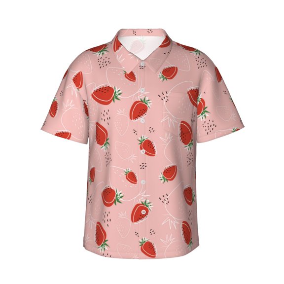 Xecao Strawberry print Hawaiian shirt - a stylish short-sleeve button-down for men, perfect for casual beach and tropical outings.