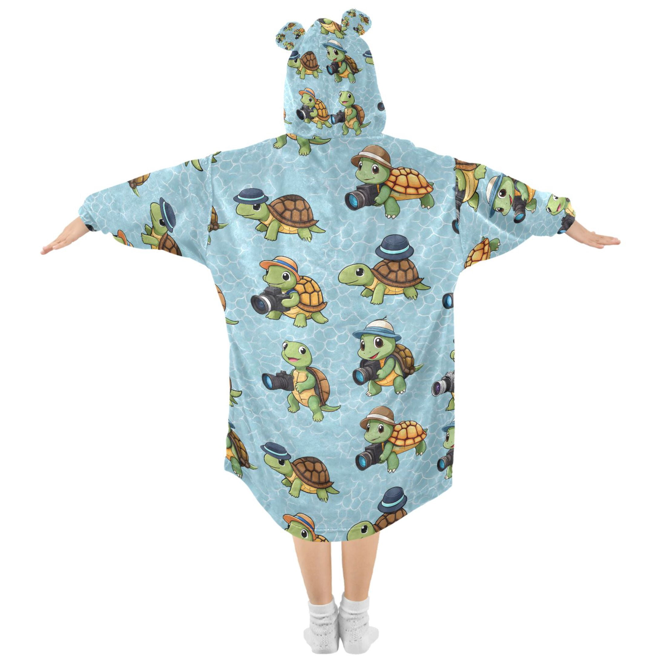 joogoo Wearable Blanket Hoodie for Cute Turtle Camera Flannel Sherpa Pocket 3-14 YR S