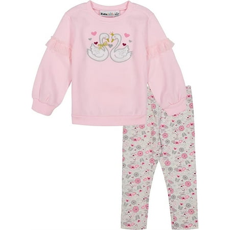 Kids Headquarters Girls Swan Heart Sweatshirt Legging Set Pink 24 Months