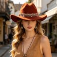 thumbnail image 2 of XIAOCHA Women's Solid Wide Brim Cowboy Hat Rodeo Cattleman Wide Brim Western Hat Farm Western Cowgirl Hat,Orange, 2 of 5