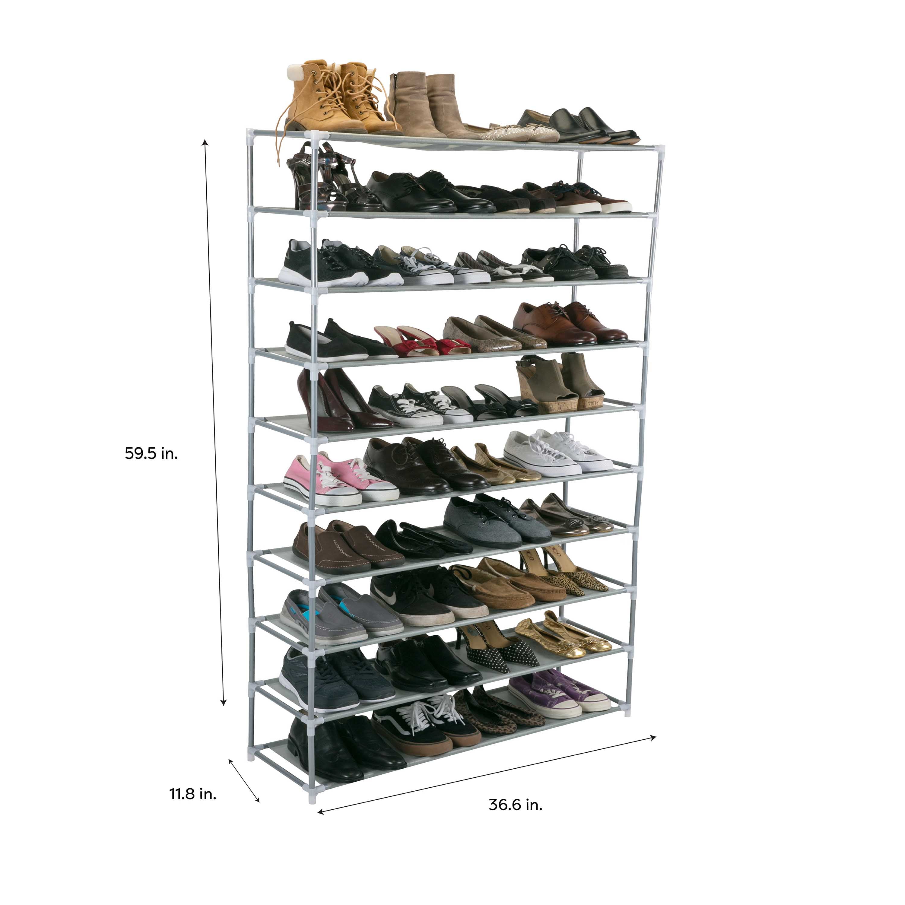 Simplify 10-Tier 50 Pair Shoe Rack, Grey