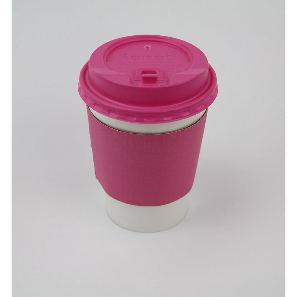 50 Sets Coffee Cups 12 oz Disposable With Pink Lids & Pink Sleeves Hot Coffee Cups With Lids