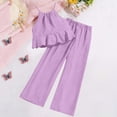 thumbnail image 6 of FRSASU Girls 2 Piece Sets Sleeveless Ruffled Hem Pleated Tops and Wide Leg Pants Summer Outfit Clothes for 4-15 Years Purple, 6 of 9