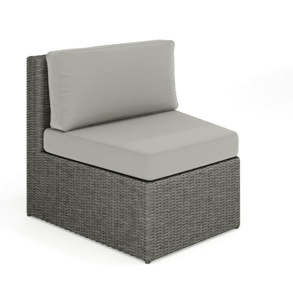 Martha Stewart Indoor-Outdoor Modular Patio Curved Sectional Sofa Seat in Gray Rattan Wicker with Gray All-Weather Cushions