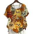 thumbnail image 1 of CLOOCL Crew Neck Blouse Cartoon Cat 3D Printed Short Sleeve Tees Plus Size, 1 of 6