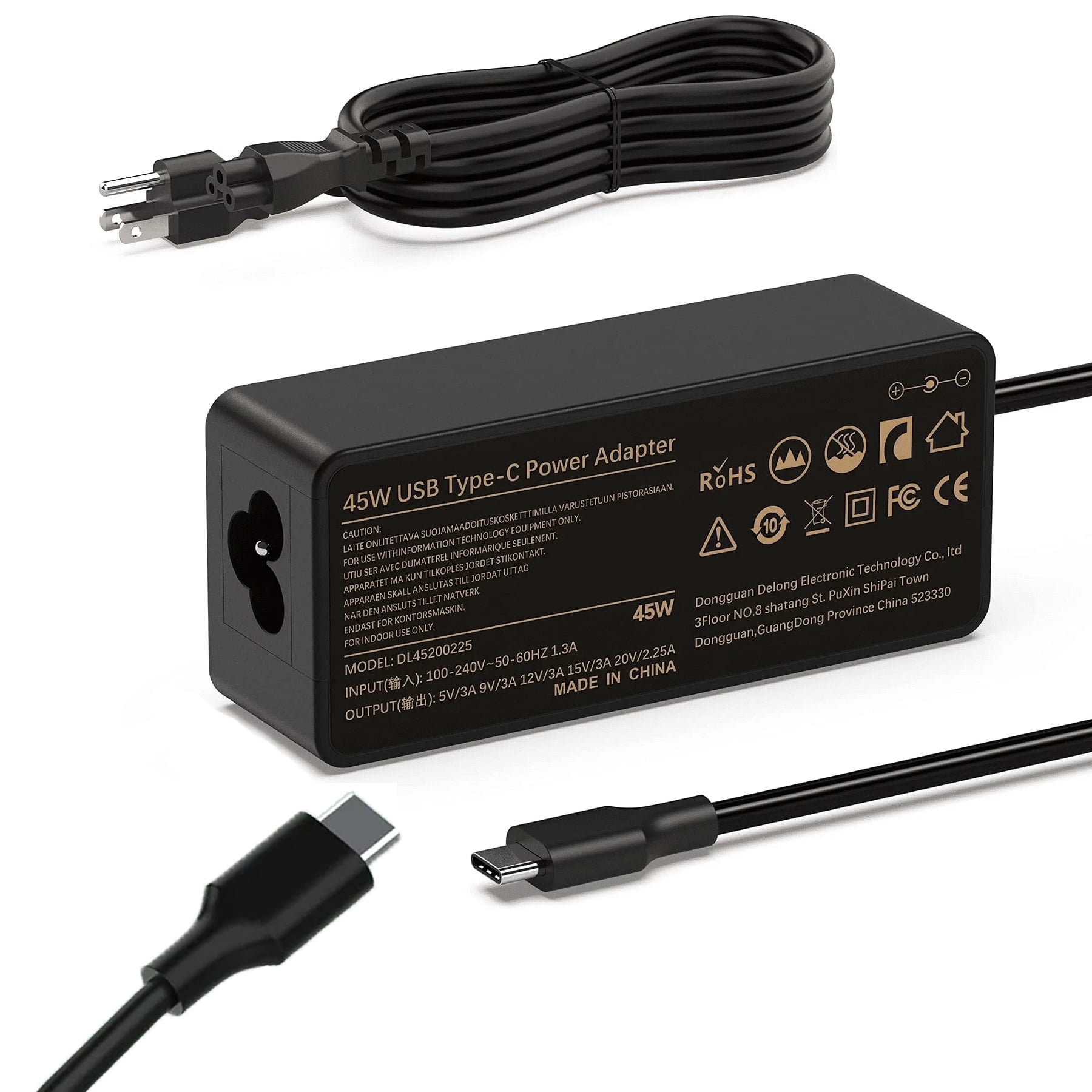 45W Type-C Chromebook Charger Replacement HP Chromebook x360 14, 14A, G5, 11, 11A, G6, G7, USB C Computer Charger for Lenovo Chromebook ThinkPad Adapter Power Supply Cord