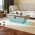 thumbnail image 2 of Modern LED Coffee Table with Storage - 16-Color Lighting, High Gloss Farmhouse Grey Rectangular Wooden Center Table for Living Room, Sliding Drawers, 2 of 11