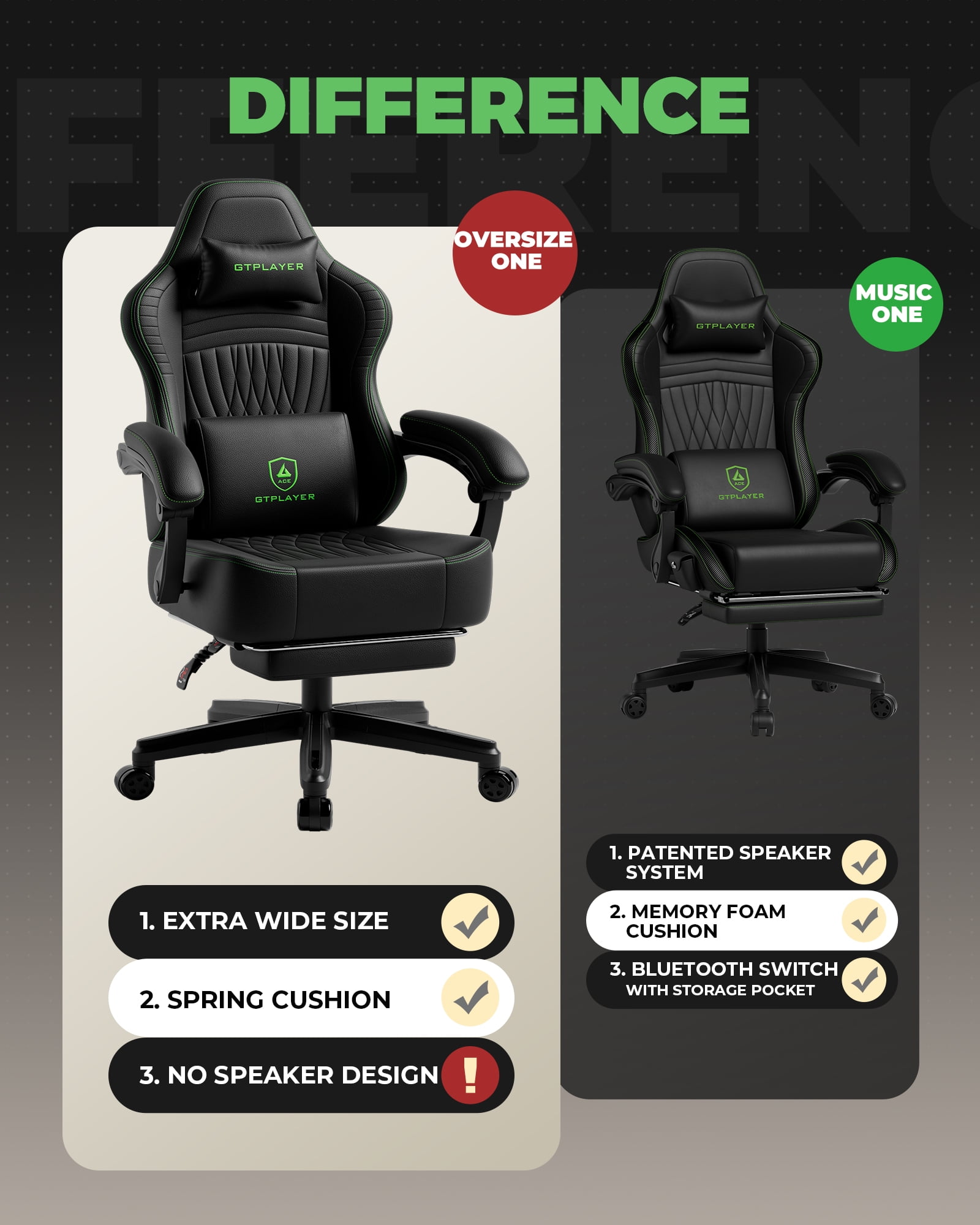 GTPLAYER Gaming Chair with Footrest, Bluetooth Speakers
