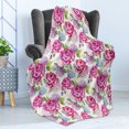 thumbnail image 4 of Shabby Flora Soft Flannel Fleece Throw Blanket, Watercolor Abstract Lavenders Leaves Buds Artwork Print, Cozy Plush for Indoor and Outdoor Use, 70" x 90", Pale Green Hot Pink, by Ambesonne, 4 of 5