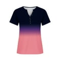 thumbnail image 4 of Jgppe Women's Summer Tops Basic Plus Size Color Block Button up Loose Short Sleeve Tshirt for Ladies, 4 of 5