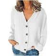 thumbnail image 2 of Blmnix Baggy Fitted Button Up Shirts Solid Color White Womens Summer Tops V-Neck Long Sleeve Tees, 2 of 6