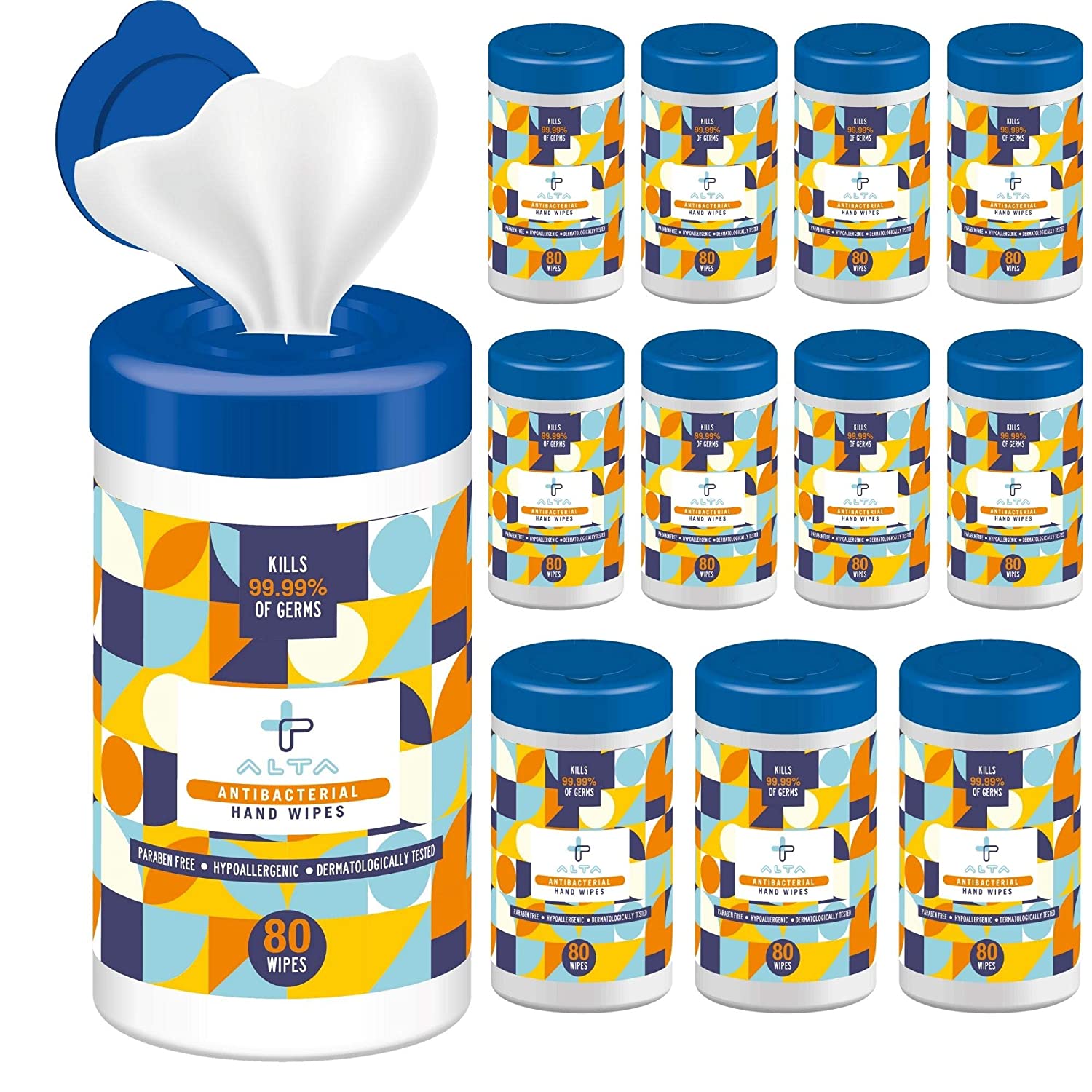 ALTA + Alcohol Free Hand Sanitizing Wipes, 80 Wipes, Canister Pack, 12
