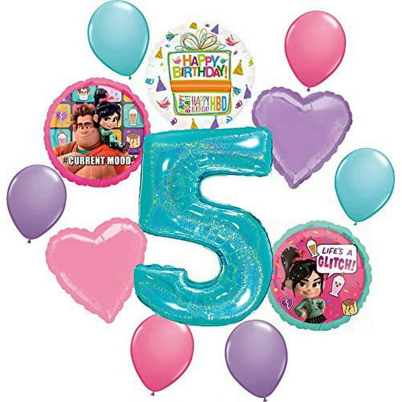 Wreck It Ralph and Vanellope Party Supplies 5th Birthday Balloon Bouquet Decorations