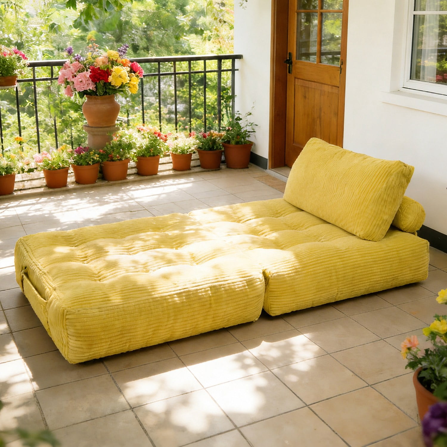 62.9"Corduroy Fabric Beanbag Couch for Living Room, Bedroom & Dorm, Cozy Fluffy Cloud Mini Couch Corduroy-Yellow