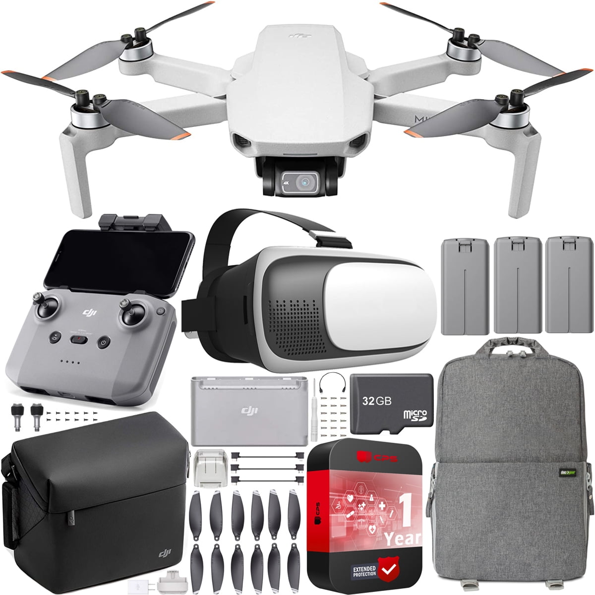 DJI Mini 2 Fly More Combo Foldable Drone Quadcopter with 4K Video Camera, Gimbal, 31 Min Flight Time, OcuSync 2.0 Bundle w/ 1 YR CPS Protection Pack+ FPV Pilot +