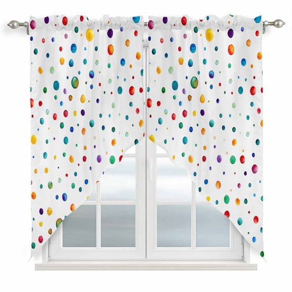 Colorful Polka Dot Kitchen Window Curtains, Swag Curtains Valance for Bedroom Living Room Bathroom, Rainbow Point Vibrant Rod Pocket Window Treatment Curtain Block Drapes 2 Panels 36"x45"