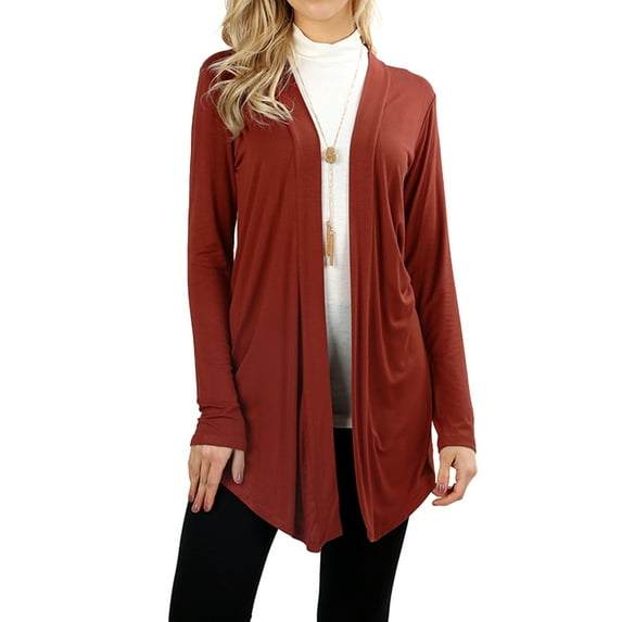 Women & Plus Draped Open Front Long Sleeve Flowy Light Cardigan (DK Rust, 3X)