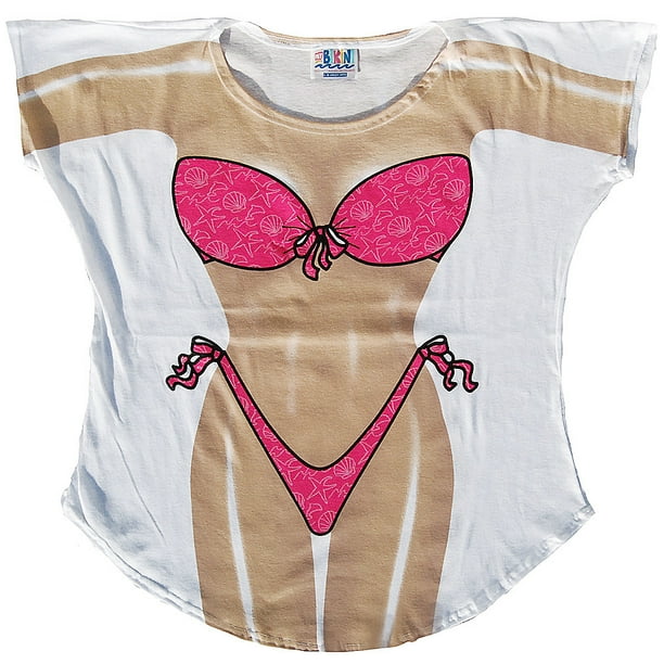 LA Imprints Hot Pink Bikini Body Double Sided Design Novelty Bathing Suit CoverUp Shirt