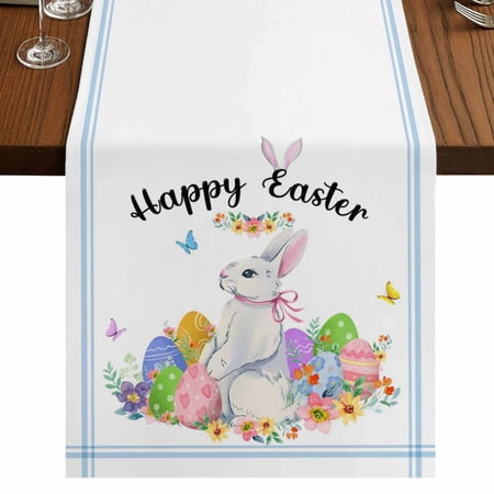 Table Runners 120 Inches Long Dress Scarves Easter Farmhouse Coffee/Dining/Kitchen Table Runner for Living Room Spring Watercolor Easter Eggs Bunny Flower 13x120 Inch