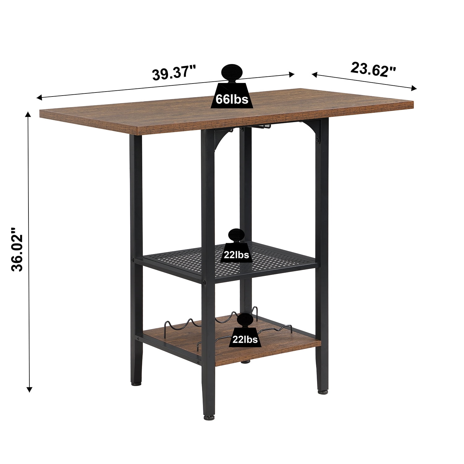 Kadyn Bar Table and Chairs Set for 4, 5 Piece Bar Kitchen Counter Height Table with Glass and Wine Holder, Brown