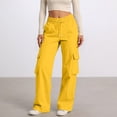 thumbnail image 2 of dGslk Women High Waist Cargo Pants Loose Fit Drawstring Waist Casual Trousers with Multiple Pockets for Daily Wear Travel Work Yellow XL, 2 of 2
