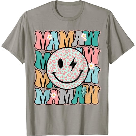 Groovy Mamaw Leopard Smile Checkered Bolt Lightning Grandma T-Shirt
