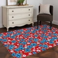 thumbnail image 4 of Blue Floral Washable Area Rugs 2.7'x5', Flower Leaves Farmhouse Red Background Low Pile Throw Living Room Rug Non-Slip Sturdy Edge Binding Carpet for Indoor Entryway Bedside Kitchen, 4 of 9