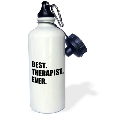 3dRose Best Therapist Ever, fun gift for shrinks and therapy jobs, black text, Sports Water Bottle,