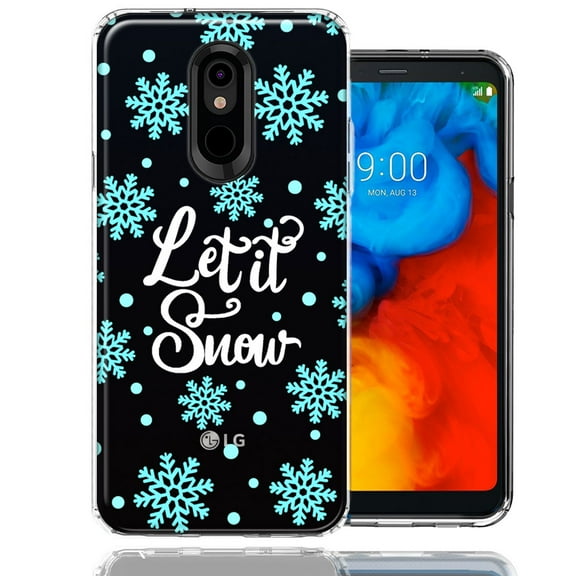 MUNDAZE LG Aristo 2/3/K8 Christmas Holiday Let It Snow Winter Blue Snowflakes Design Double Layer Phone Case Cover