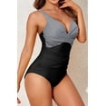 thumbnail image 4 of SOMER One Piece Swimsuit Womens Bathing Suits Tummy Control V Neck Cross Twist Front Ruched with Padded and Adjustable Straps Swimwear Black White Stripes 2XL, 4 of 6
