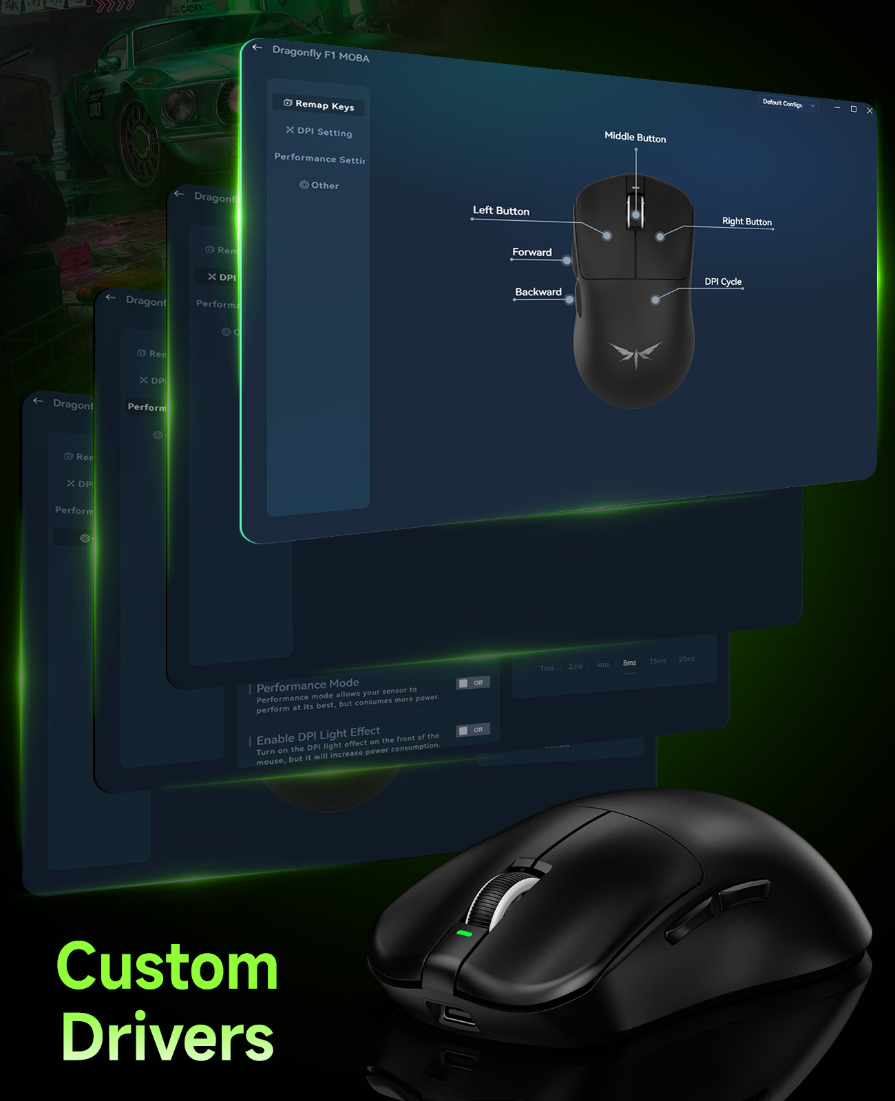 qaf Ultra Lightweight Wireless Gaming Mouse, 55g Tri-Mode Bluetooth/2.4G/USB-C Wired Mouse，Rechargeable 2.4G Cordless&Wired Mouse, 130Hrs Battery Life, for Laptop, PC, Mac-F1MOBA Black