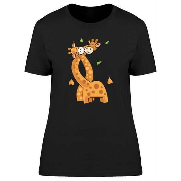 Cute Giraffes Kissing Cartoon T-Shirt Women -Image by Shutterstock, Female Large