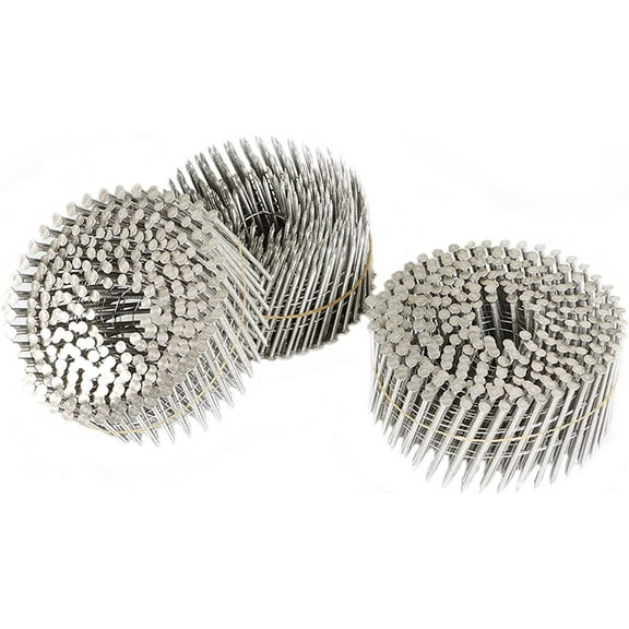 Handdo 3600 Count 2 Inch Stainless Coil Siding Nails 15 Degree Coils, Small Cap Coil Nail, Cap Warp 5.8-6mm 0.09 Inch Ring Shank for Cement Board Siding or Fencing Applications
