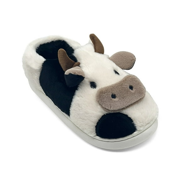 Fuzzy Cow Slippers for Kids Cute Fluffy Cow Toddler House Slippers Girls Boys Animal Cartoon House Shoes for Indoor Outdoor