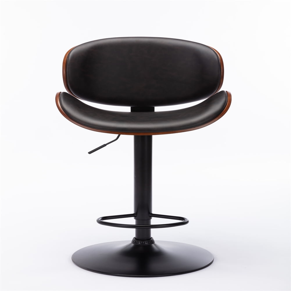 Kepooman Modern Adjustable Height Leather Bar Stools Set of 1 Piece, Swivel Barstool Chairs with Back, Pub Kitchen Counter Height, Black & Walnut Kepooman Modern Adjustable Height Leather Bar Stools Set of 1 Piece, Swivel Barstool Chairs with Back, Pub Kitchen Counter Height, Black & Walnut